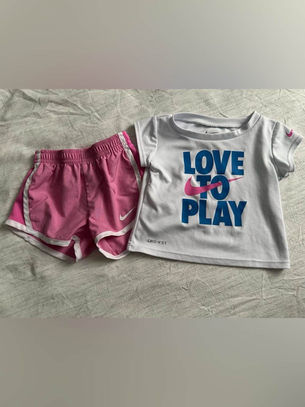 Nike White Tee with Blue 'LOVE TO PLAY' and Pink Shorts Set